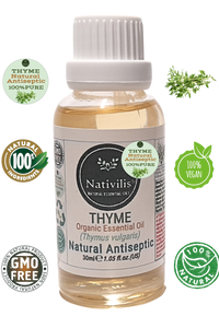 Nativilis Thyme Organic Essential Oil 30 ml (Thymus vulgaris) - Stimulating Balancing Toning - alleviate inflammation in the body, among other benefits - Copaiba Properties