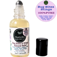 Load image into Gallery viewer, Nativilis Natural Relief for bug bites stings mosquito nettle fleas - Organic Essential Oil Formula - Roll on ball Stainless Steel Ideal Capacity 30ml Daily Use Travel Easy to carry in your purse/bag
