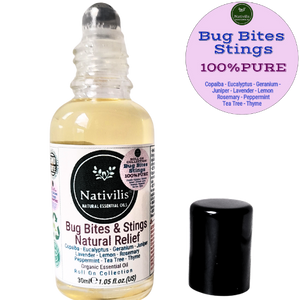 Nativilis Natural Relief for bug bites stings mosquito nettle fleas - Organic Essential Oil Formula - Roll on ball Stainless Steel Ideal Capacity 30ml Daily Use Travel Easy to carry in your purse/bag