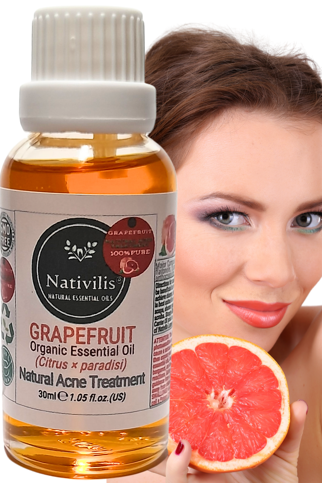 Nativilis Grapefruit Organic Essential Oil 30 ml (Citrus × paradisi) - Antibacterial and Antimicrobial Effects - Fights against acne -Promote Weight Loss - Copaiba Properties