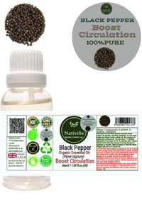 Nativilis Black Pepper Organic Essential Oil 30 ml (Piper nigrum) - Ease aching muscles boost the immune system improves circulation - Copaiba Properties