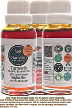 Load image into Gallery viewer, Nativilis Turmeric Organic Essential Oil 30 ml (Curcuma longa) - antimicrobial, calming, and carminative qualities helping digestive complaints, colic, loss of appetite, menstrual discomforts, and joint pain - Copaiba Properties
