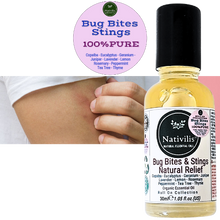 Load image into Gallery viewer, Nativilis Natural Relief for bug bites stings mosquito nettle fleas - Organic Essential Oil Formula - Roll on ball Stainless Steel Ideal Capacity 30ml Daily Use Travel Easy to carry in your purse/bag
