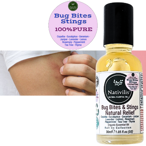 Nativilis Natural Relief for bug bites stings mosquito nettle fleas - Organic Essential Oil Formula - Roll on ball Stainless Steel Ideal Capacity 30ml Daily Use Travel Easy to carry in your purse/bag