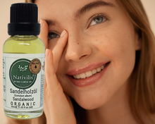 Load image into Gallery viewer, Nativilis Organic Sandalwood Essential Oil (Santalum album) Anti-ageing Soothes the skin Anti-tanning reduce the oxidative stress in the skin reverse sun ward off excess scalp sebum secretion Copaiba
