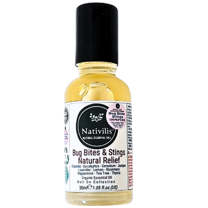 Nativilis Natural Relief for bug bites stings mosquito nettle fleas - Organic Essential Oil Formula - Roll on ball Stainless Steel Ideal Capacity 30ml Daily Use Travel Easy to carry in your purse/bag