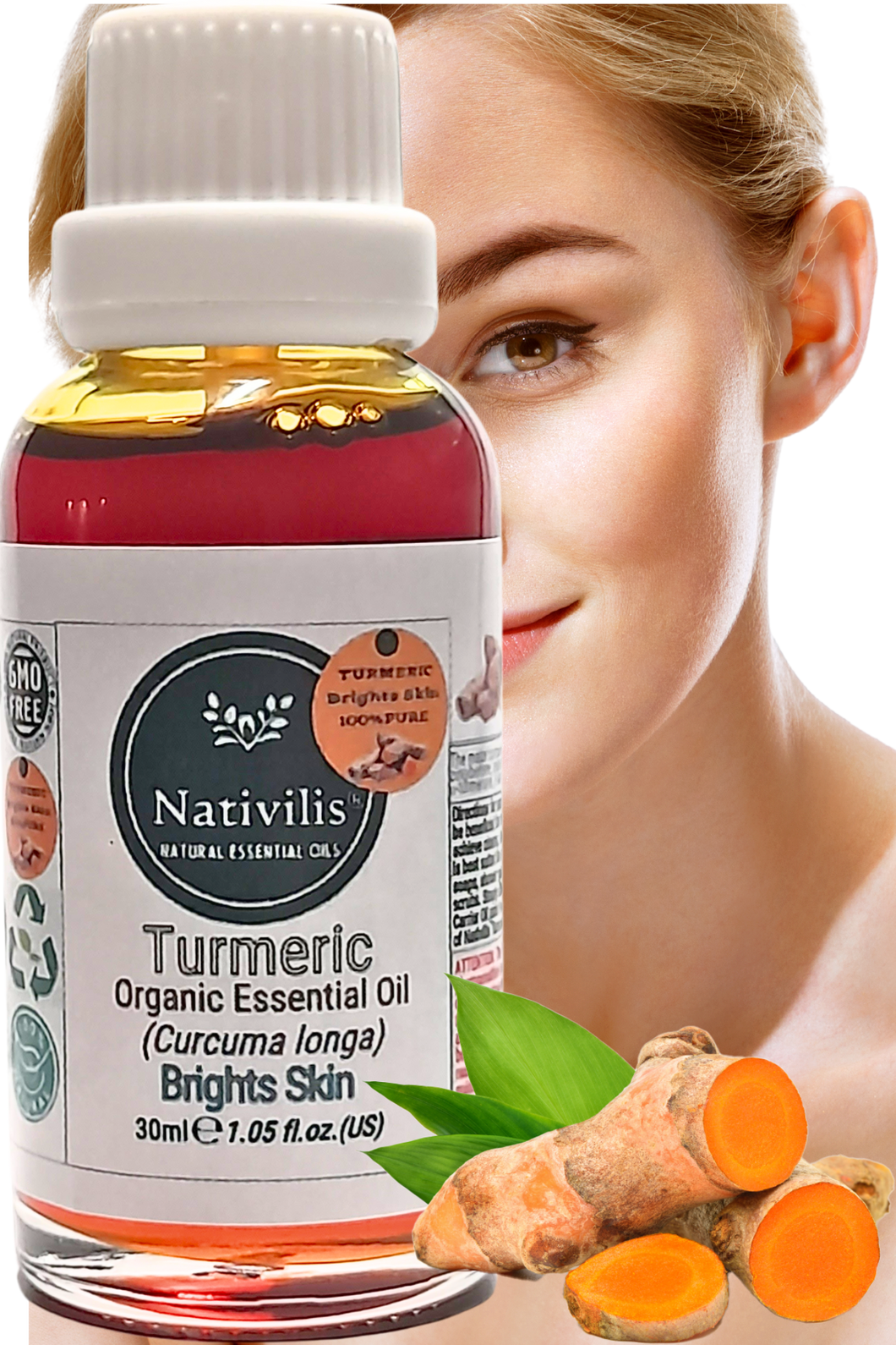 Nativilis Turmeric Organic Essential Oil 30 ml (Curcuma longa) - antimicrobial, calming, and carminative qualities helping digestive complaints, colic, loss of appetite, menstrual discomforts, and joint pain - Copaiba Properties