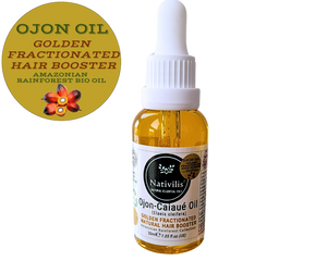 Nativilis Ojon Caiaue GOLDEN FRACTIONATED Oil - (Elaeis oleifera) NATURAL HAIR SKIN BOOSTER Rainforest Virgin Oil - revitalizes damaged follicles helps effective hair growth volumize and get tame frizz – Copaiba