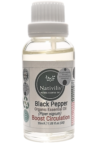 Nativilis Black Pepper Organic Essential Oil 30 ml (Piper nigrum) - Ease aching muscles boost the immune system improves circulation - Copaiba Properties