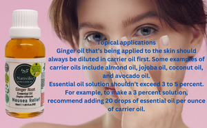 Nativilis Ginger Root Essential Oil (Zingiber Officinale ) - Anti-inflammatory relieve nausea - promote hair health and growth and skin care - Copaiba properties 30ml