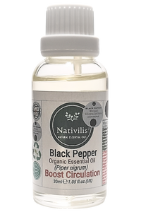 Nativilis Black Pepper Organic Essential Oil 30 ml (Piper nigrum) - Ease aching muscles boost the immune system improves circulation - Copaiba Properties