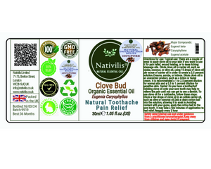 Nativilis Organic Clove Bud Essential Oil (Eugenia Caryophyllus) - natural pain reliever for toothache muscle pain - skin care - Copaiba properties 30ml