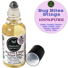 Load image into Gallery viewer, Nativilis Natural Relief for bug bites stings mosquito nettle fleas - Organic Essential Oil Formula - Roll on ball Stainless Steel Ideal Capacity 30ml Daily Use Travel Easy to carry in your purse/bag
