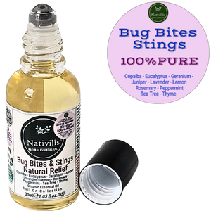 Nativilis Natural Relief for bug bites stings mosquito nettle fleas - Organic Essential Oil Formula - Roll on ball Stainless Steel Ideal Capacity 30ml Daily Use Travel Easy to carry in your purse/bag