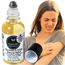 Load image into Gallery viewer, Nativilis Natural Relief for bug bites stings mosquito nettle fleas - Organic Essential Oil Formula - Roll on ball Stainless Steel Ideal Capacity 30ml Daily Use Travel Easy to carry in your purse/bag
