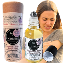 Load image into Gallery viewer, Nativilis Natural Relief for bug bites stings mosquito nettle fleas - Organic Essential Oil Formula - Roll on ball Stainless Steel Ideal Capacity 30ml Daily Use Travel Easy to carry in your purse/bag
