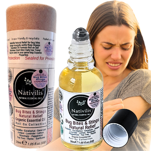 Nativilis Natural Relief for bug bites stings mosquito nettle fleas - Organic Essential Oil Formula - Roll on ball Stainless Steel Ideal Capacity 30ml Daily Use Travel Easy to carry in your purse/bag