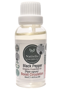 Nativilis Black Pepper Organic Essential Oil 30 ml (Piper nigrum) - Ease aching muscles boost the immune system improves circulation - Copaiba Properties