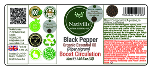 Nativilis Black Pepper Organic Essential Oil 30 ml (Piper nigrum) - Ease aching muscles boost the immune system improves circulation - Copaiba Properties