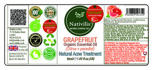 Nativilis Grapefruit Organic Essential Oil 30 ml (Citrus × paradisi) - Antibacterial and Antimicrobial Effects - Fights against acne -Promote Weight Loss - Copaiba Properties