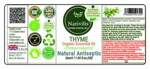 Nativilis Thyme Organic Essential Oil 30 ml (Thymus vulgaris) - Stimulating Balancing Toning - alleviate inflammation in the body, among other benefits - Copaiba Properties