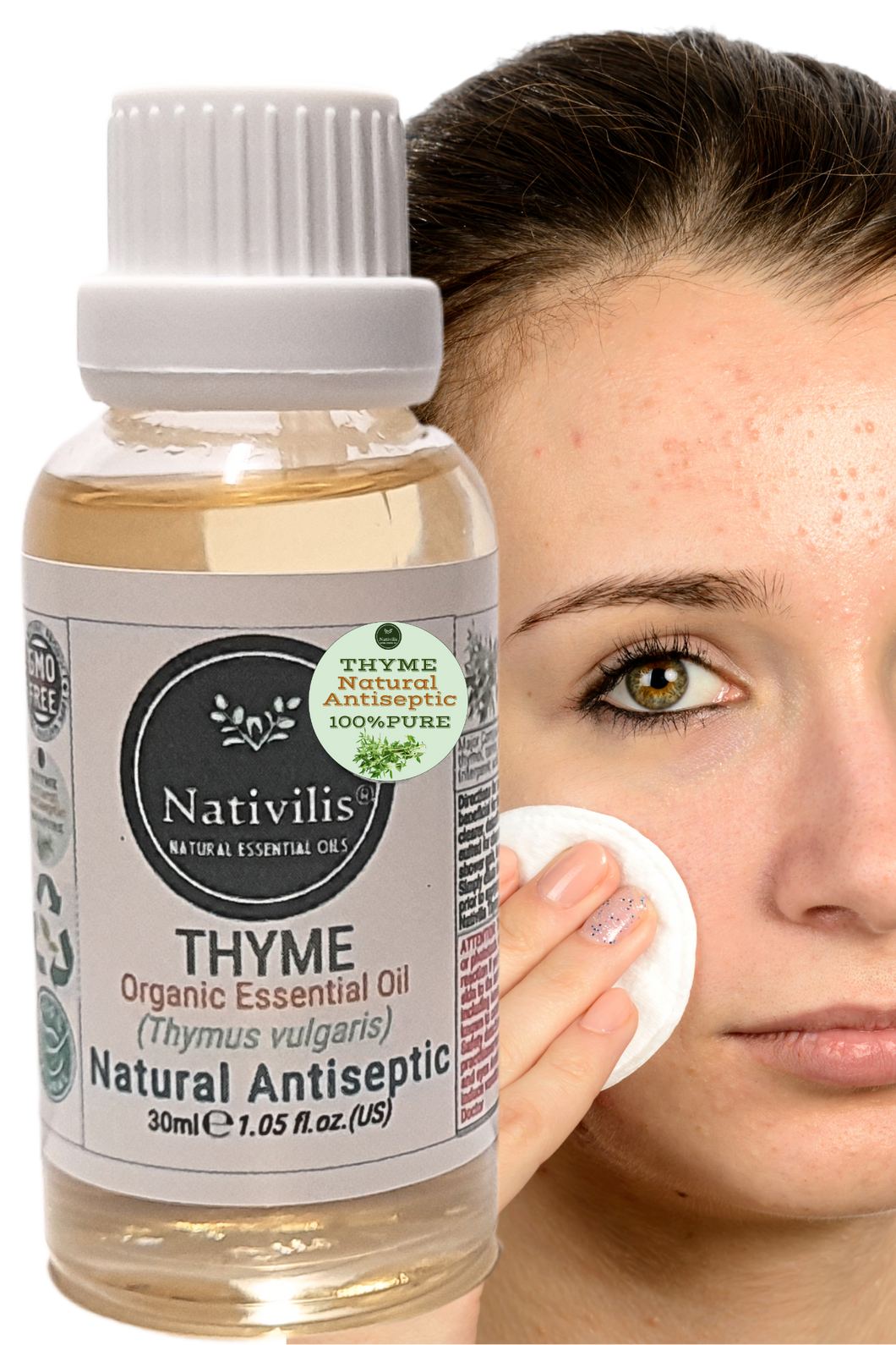 Nativilis Thyme Organic Essential Oil 10 ml (Thymus vulgaris) - Stimulating Balancing Toning - alleviate inflammation in the body, among other benefits - Copaiba Properties