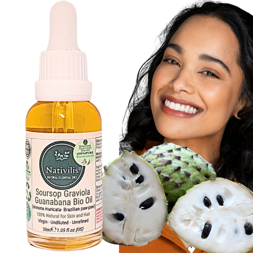 Nativilis Amazonian Soursop Graviola Guanabana Virgin Natural Bio Skin and Hair Oil (Annona muricata- Brazilian paw-paw) – Undiluted - Unrefined - Copaiba benefits