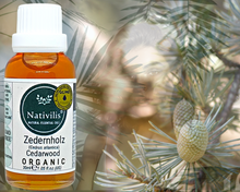 Load image into Gallery viewer, Nativilis Organic Cedarwood Essential Oil (Cedrus atlantica) - 100% Natural - 30ml - (GC/MS Tested)
