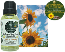 Load image into Gallery viewer, Nativilis Organic Sunflower Seed Carrier Oil (Helianthus annuus) Omega 6 Hair, Face &amp; Skin - Natural Cold Pressed - Non-comedogenic - Promotes Moisture Retention in Skin and Hair Acne-Prone – Copaiba
