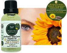 Load image into Gallery viewer, Nativilis Organic Sunflower Seed Carrier Oil (Helianthus annuus) Omega 6 Hair, Face &amp; Skin - Natural Cold Pressed - Non-comedogenic - Promotes Moisture Retention in Skin and Hair Acne-Prone – Copaiba
