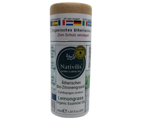 Nativilis Organic Lemongrass Essential Oil (Cymbopogon citratus) - 100% Natural - 30ml - (GC/MS Tested)