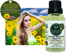 Load image into Gallery viewer, Nativilis Organic Sunflower Seed Carrier Oil (Helianthus annuus) Omega 6 Hair, Face &amp; Skin - Natural Cold Pressed - Non-comedogenic - Promotes Moisture Retention in Skin and Hair Acne-Prone – Copaiba
