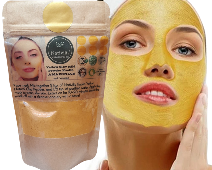 Nativilis Amazonian Yellow Clay Mild Powder Kaolin - Natural Facial Body Mask – Absorb Less Oil Perfect for Sensitive Dry Skin – Increased Collagen – Skin Remineralize - Copaiba benefits