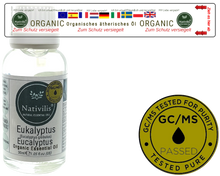 Load image into Gallery viewer, Nativilis Organic Eucalyptus Essential Oil (Eucalyptus globulus) - 100% Natural - 30ml - (GC/MS Tested)
