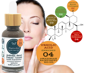 Nativilis URSOLIC ACID enriched with 04 Amazonian Rainforest Bio Oil - ANDIROBA BACURI PRACAXI TUCUMA - Relief skin injuries aesthetic processes peelings laser hair removals Soothing effect Copaiba