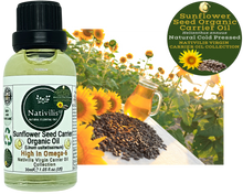 Load image into Gallery viewer, Nativilis Organic Sunflower Seed Carrier Oil (Helianthus annuus) Omega 6 Hair, Face &amp; Skin - Natural Cold Pressed - Non-comedogenic - Promotes Moisture Retention in Skin and Hair Acne-Prone – Copaiba
