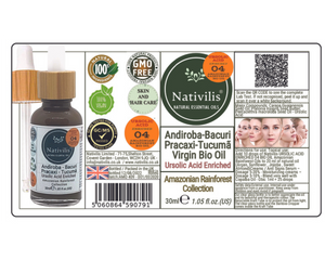 Nativilis URSOLIC ACID enriched with 04 Amazonian Rainforest Bio Oil - ANDIROBA BACURI PRACAXI TUCUMA - Relief skin injuries aesthetic processes peelings laser hair removals Soothing effect Copaiba