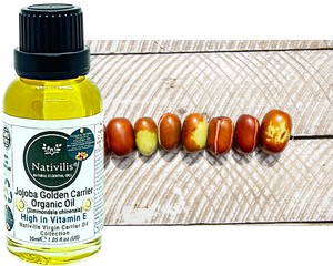 Nativilis Organic Jojoba Golden Carrier Oil (Simmondsia chinensis) Hair, Face & Skin Natural Cold Pressed - Humectant Ingredient - Non-comedogenic Acne-Prone Cleanser Moisturizer Antioxidant – Copaiba