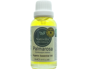 Nativilis Organic Palmarosa Essential Oil (Cymbopogon martinii)- 100% Natural - 30ml - (GC/MS Tested)