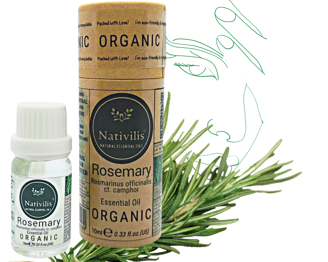 Nativilis Organic Rosemary Essential Oil (Rosmarinus officinalis) - 100% Natural - 10ml (GC/MS Tested)